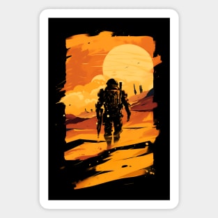 Marine Trekking on Mars - Sunset - Scifi Magnet